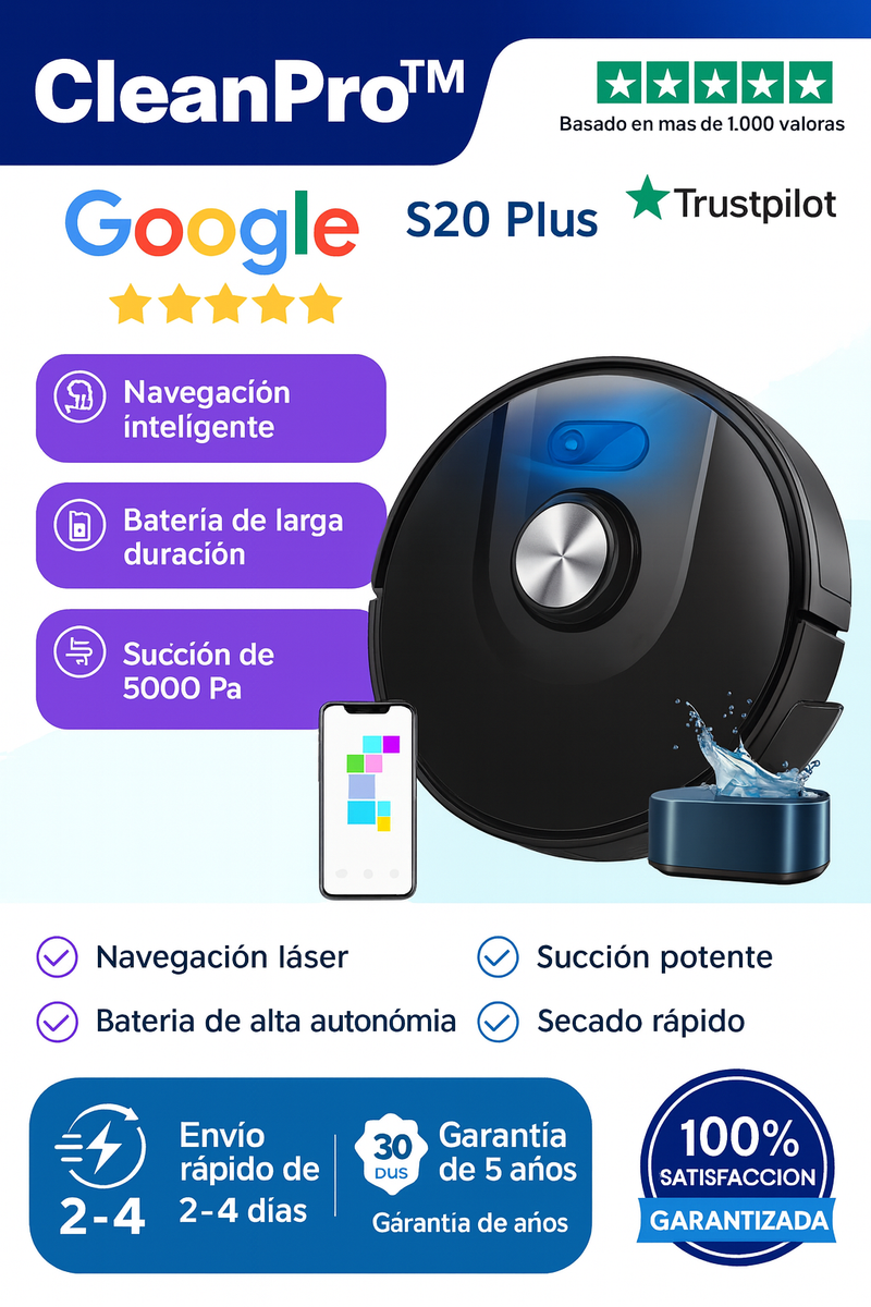 Aspiradora Robot Inteligente CleanPro™ S20 Plus – 3 en 1